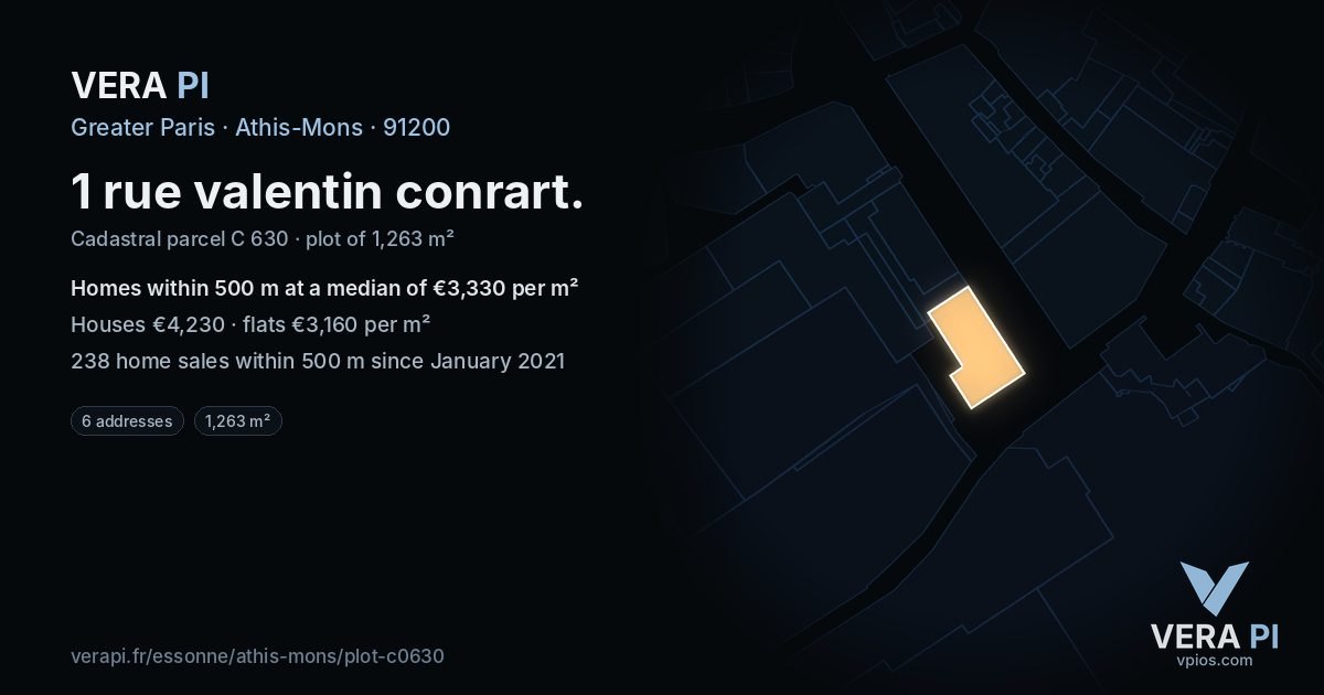 1 rue valentin conrart, Athis-Mons at night – the plot lit, the parcels around coloured by the prices near them