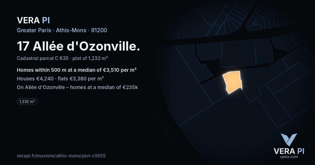 17 Allée d'Ozonville, Athis-Mons at night – the plot lit, the parcels around coloured by the prices near them