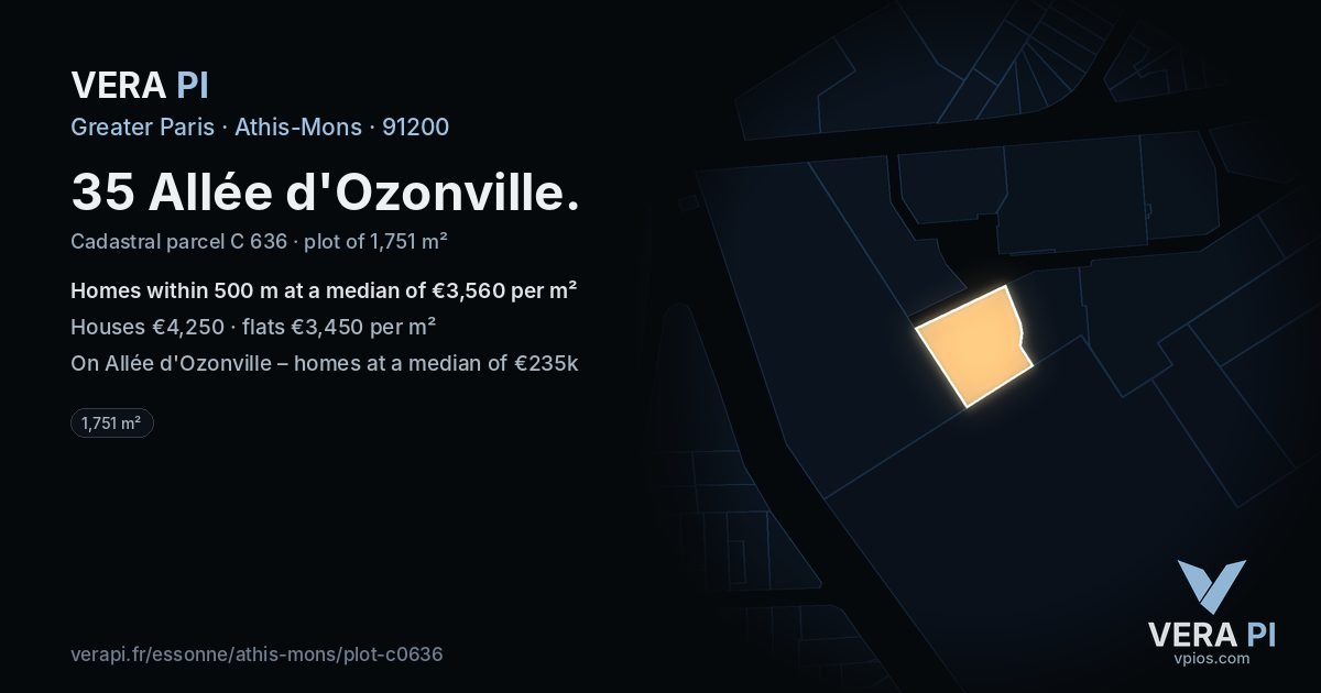 35 Allée d'Ozonville, Athis-Mons at night – the plot lit, the parcels around coloured by the prices near them