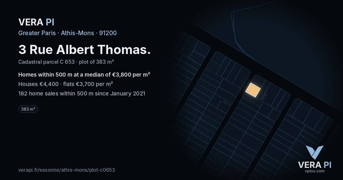 3 Rue Albert Thomas, Athis-Mons at night – the plot lit, the parcels around coloured by the prices near them