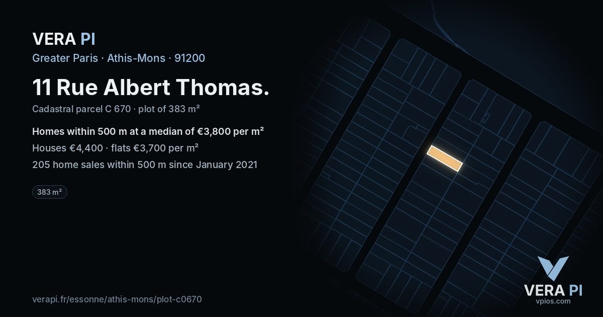 11 Rue Albert Thomas, Athis-Mons at night – the plot lit, the parcels around coloured by the prices near them