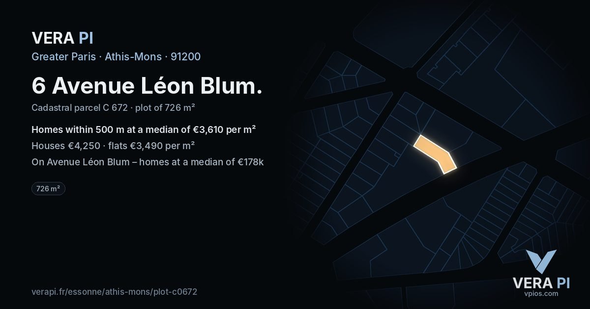 6 Avenue Léon Blum, Athis-Mons at night – the plot lit, the parcels around coloured by the prices near them