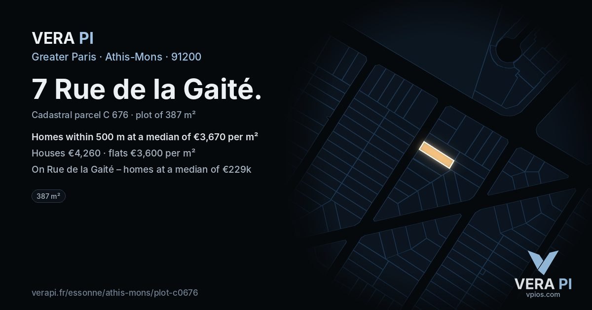 7 Rue de la Gaité, Athis-Mons at night – the plot lit, the parcels around coloured by the prices near them
