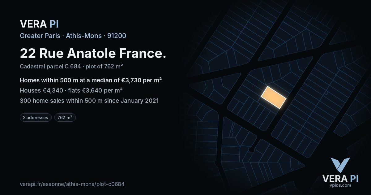 22 Rue Anatole France, Athis-Mons at night – the plot lit, the parcels around coloured by the prices near them