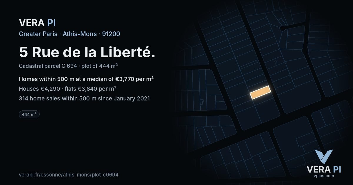5 Rue de la Liberté, Athis-Mons at night – the plot lit, the parcels around coloured by the prices near them