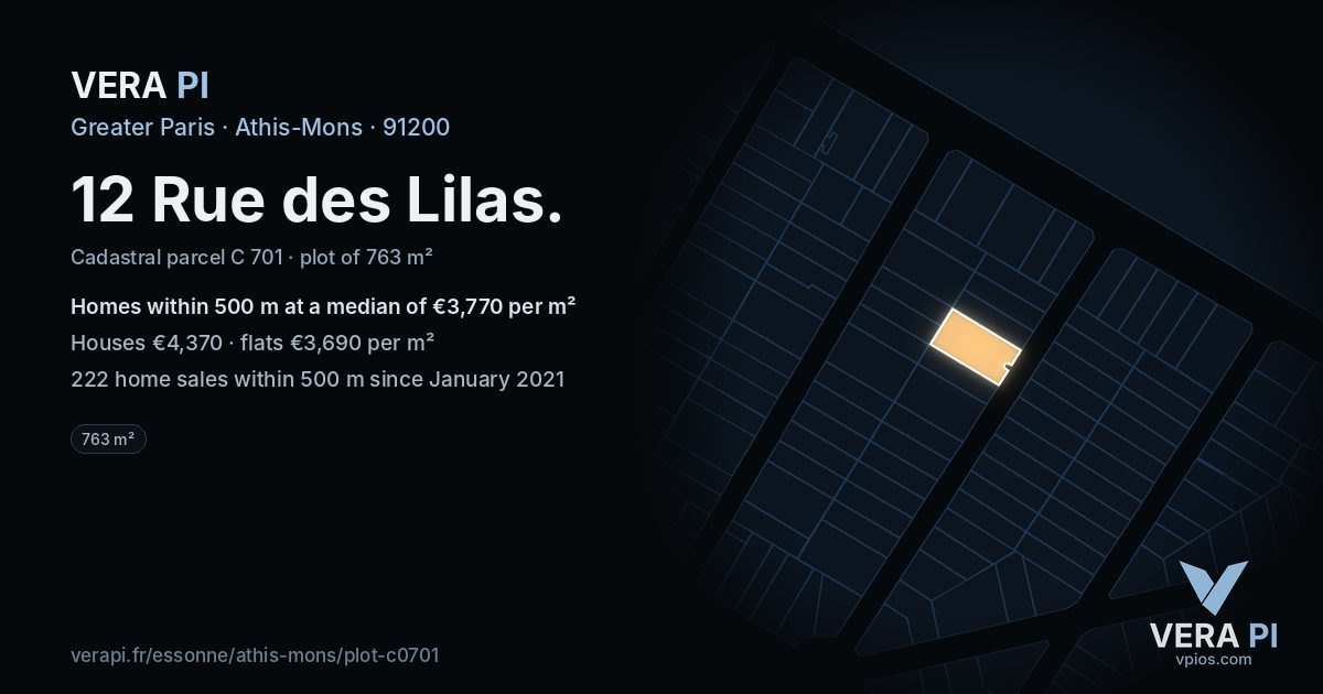 12 Rue des Lilas, Athis-Mons at night – the plot lit, the parcels around coloured by the prices near them