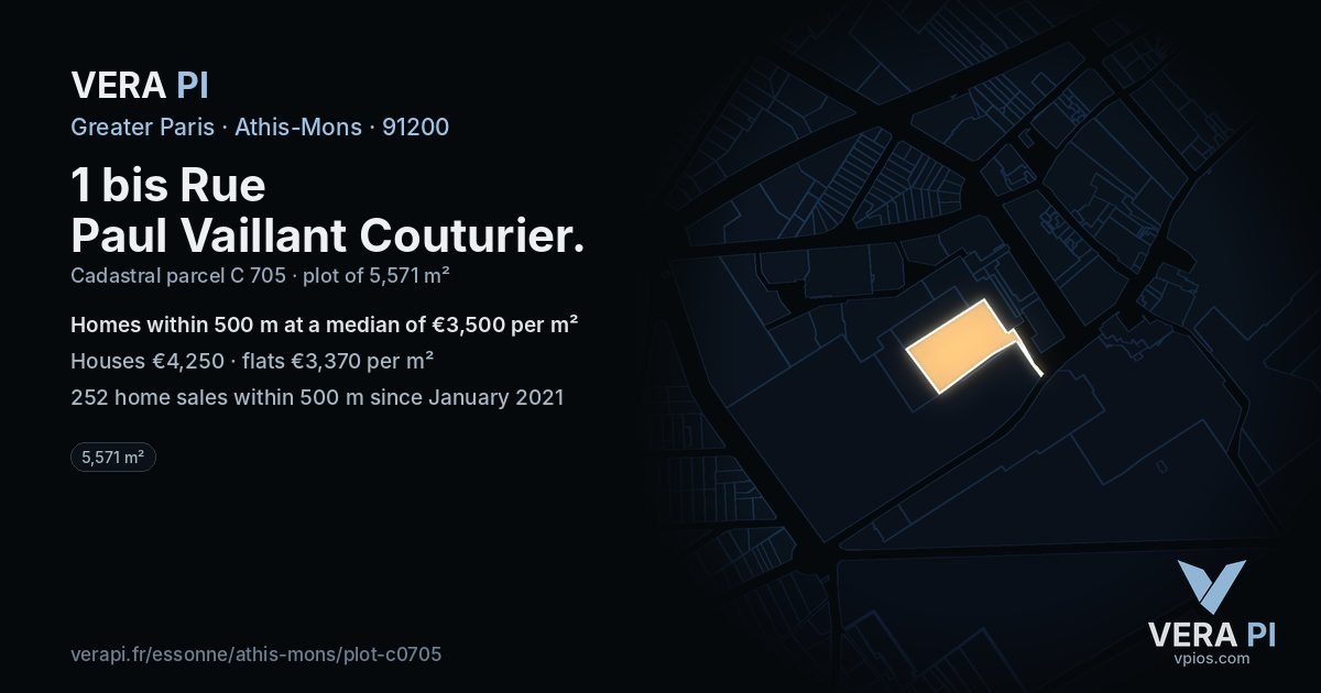 1 bis Rue Paul Vaillant Couturier, Athis-Mons at night – the plot lit, the parcels around coloured by the prices near them