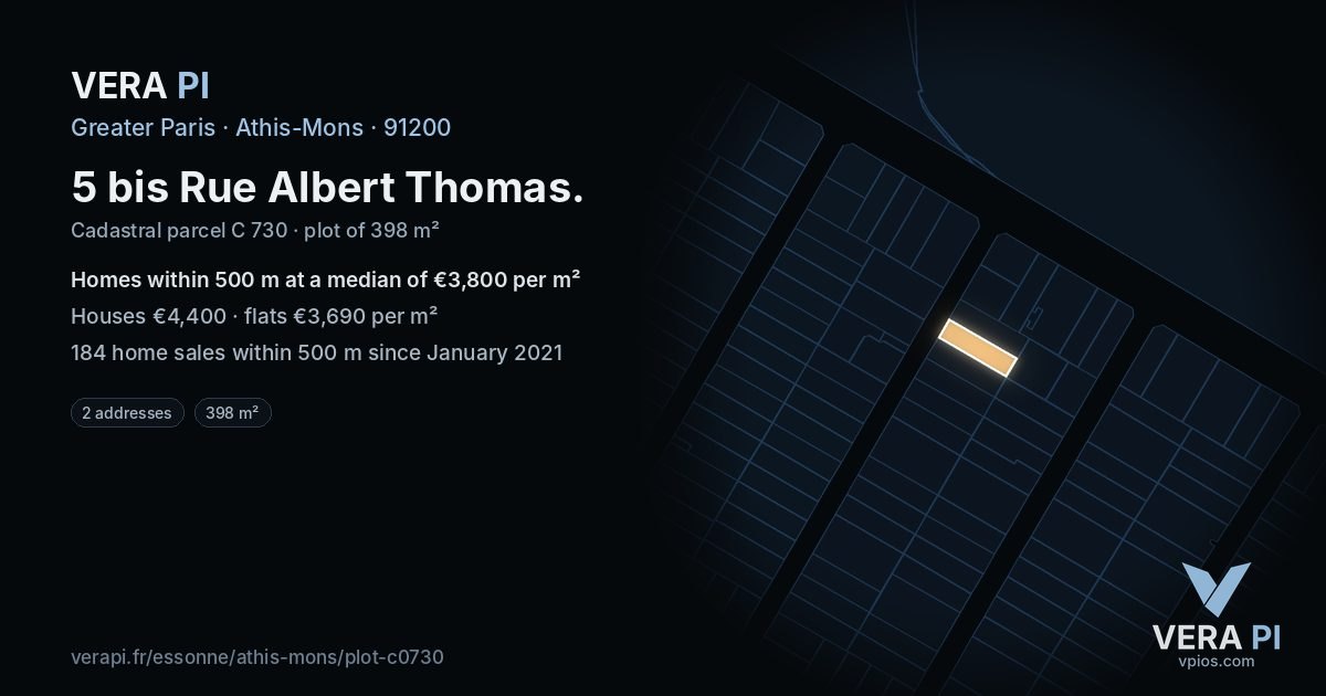 5 bis Rue Albert Thomas, Athis-Mons at night – the plot lit, the parcels around coloured by the prices near them
