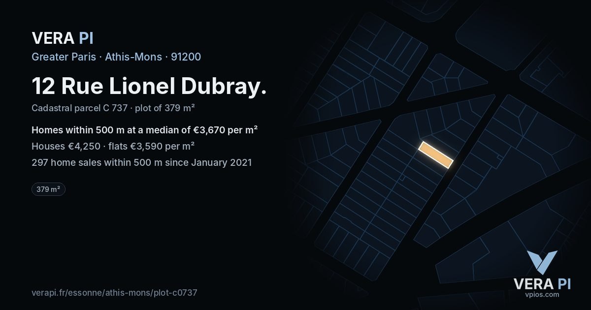 12 Rue Lionel Dubray, Athis-Mons at night – the plot lit, the parcels around coloured by the prices near them