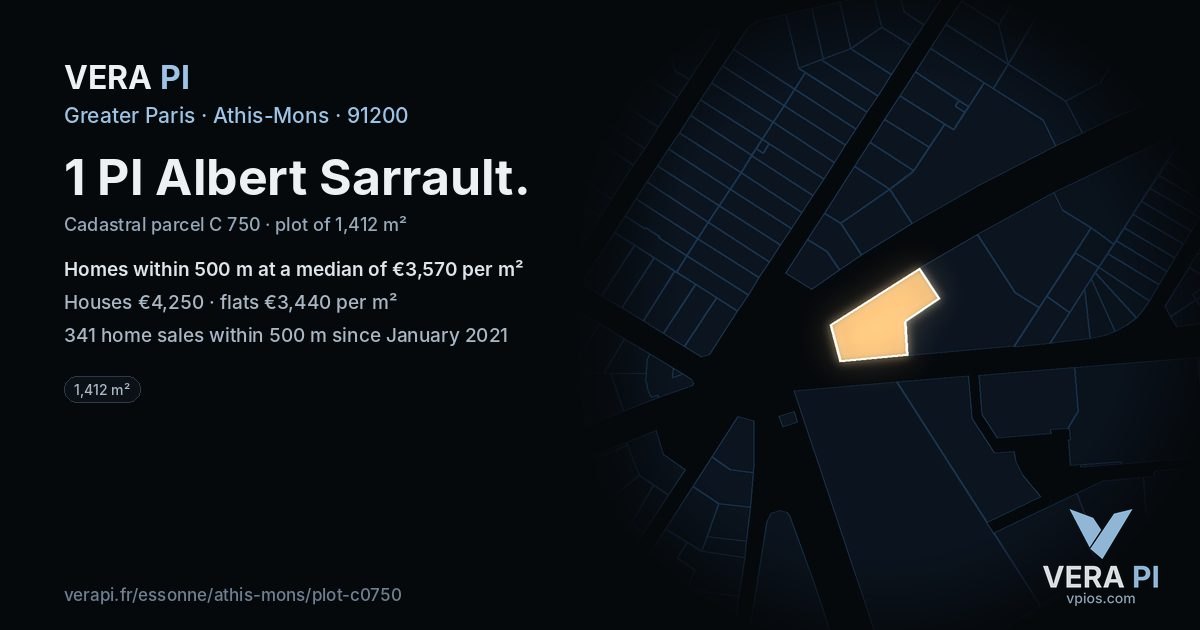 1 Pl Albert Sarrault, Athis-Mons at night – the plot lit, the parcels around coloured by the prices near them