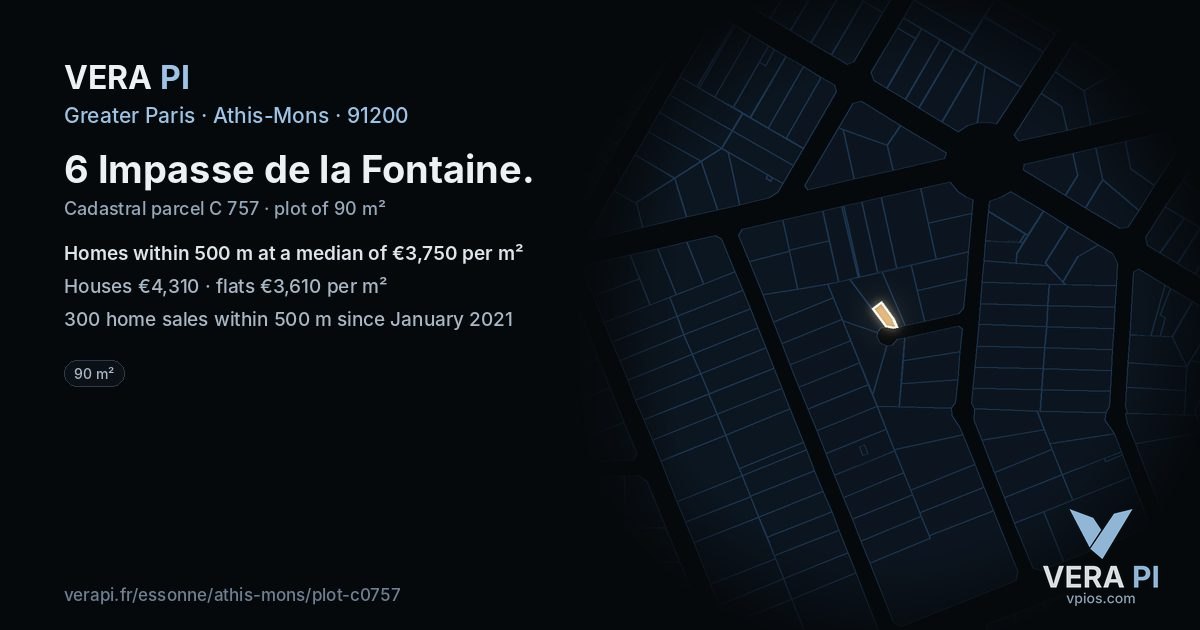 6 Impasse de la Fontaine, Athis-Mons at night – the plot lit, the parcels around coloured by the prices near them