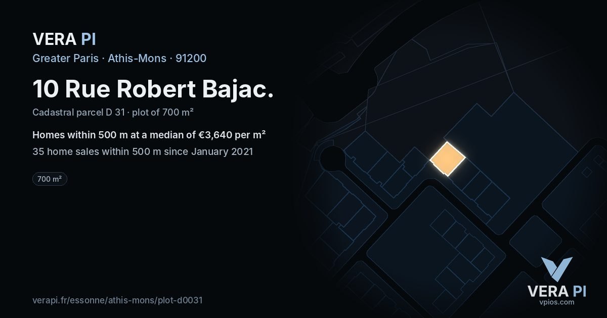10 Rue Robert Bajac, Athis-Mons at night – the plot lit, the parcels around coloured by the prices near them