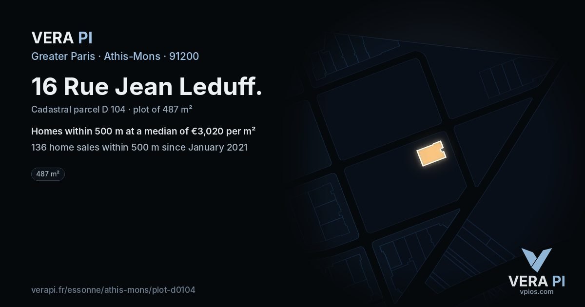 16 Rue Jean Leduff, Athis-Mons at night – the plot lit, the parcels around coloured by the prices near them