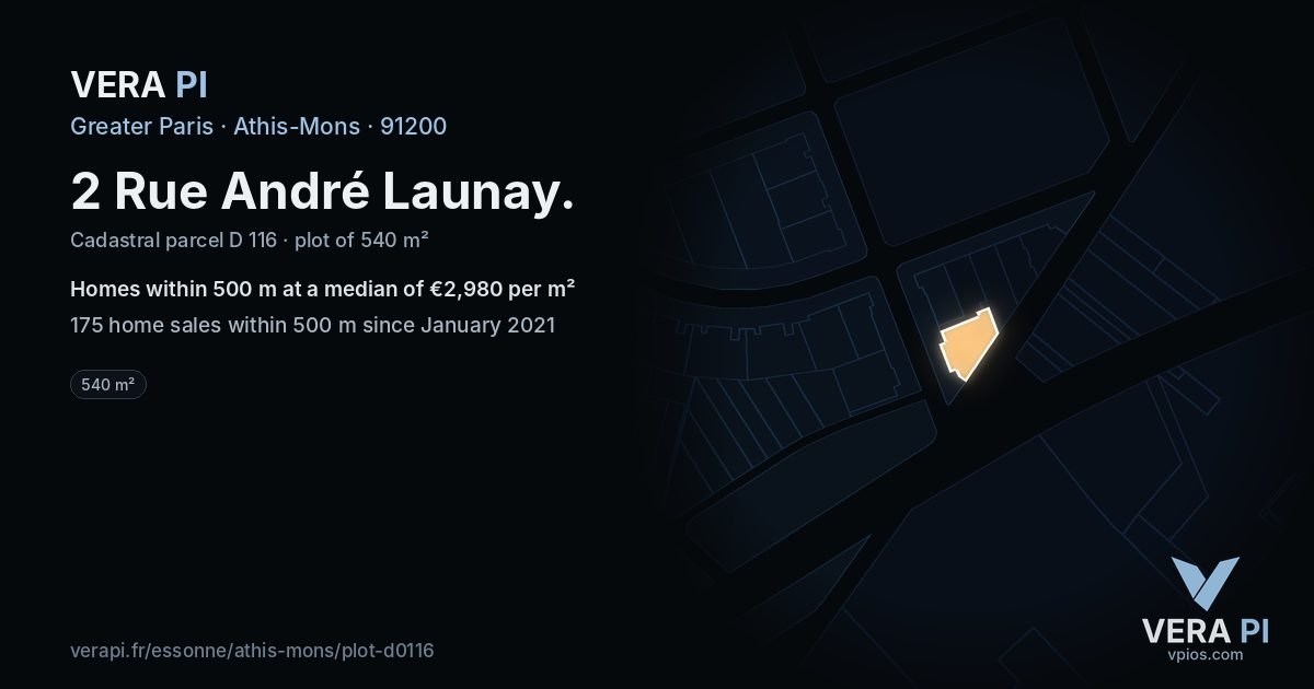 2 Rue André Launay, Athis-Mons at night – the plot lit, the parcels around coloured by the prices near them