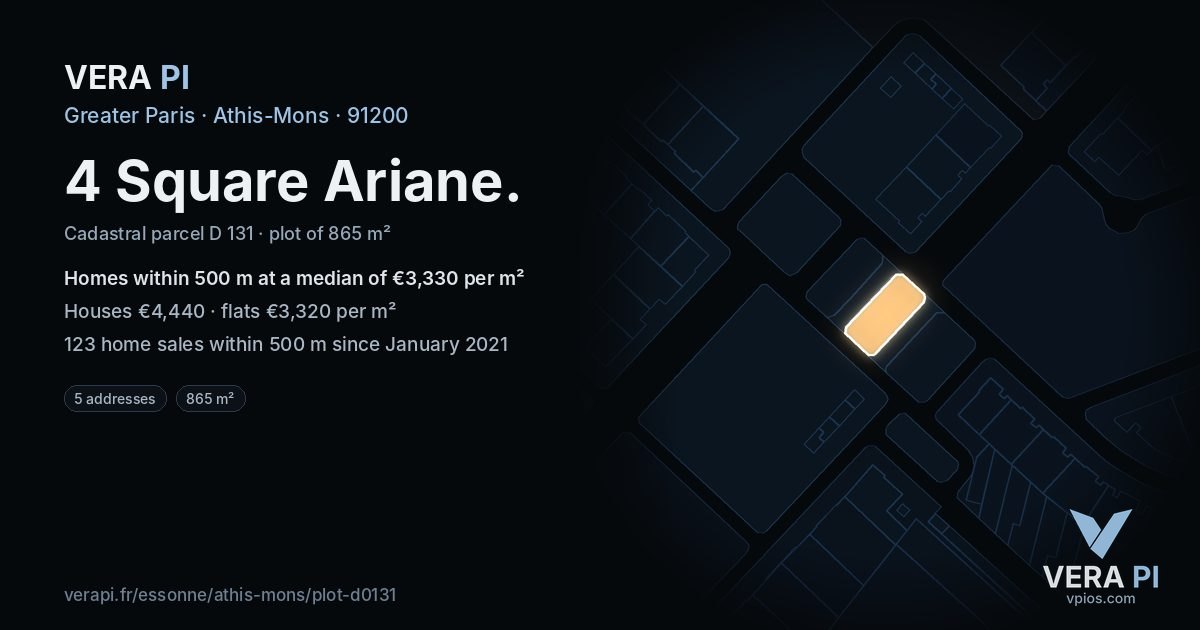 4 Square Ariane, Athis-Mons at night – the plot lit, the parcels around coloured by the prices near them