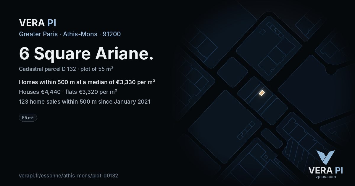 6 Square Ariane, Athis-Mons at night – the plot lit, the parcels around coloured by the prices near them
