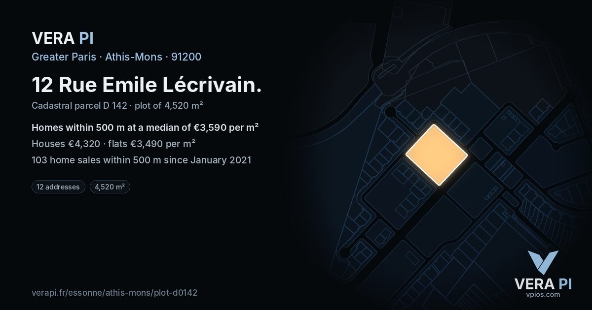 12 Rue Emile Lécrivain, Athis-Mons at night – the plot lit, the parcels around coloured by the prices near them