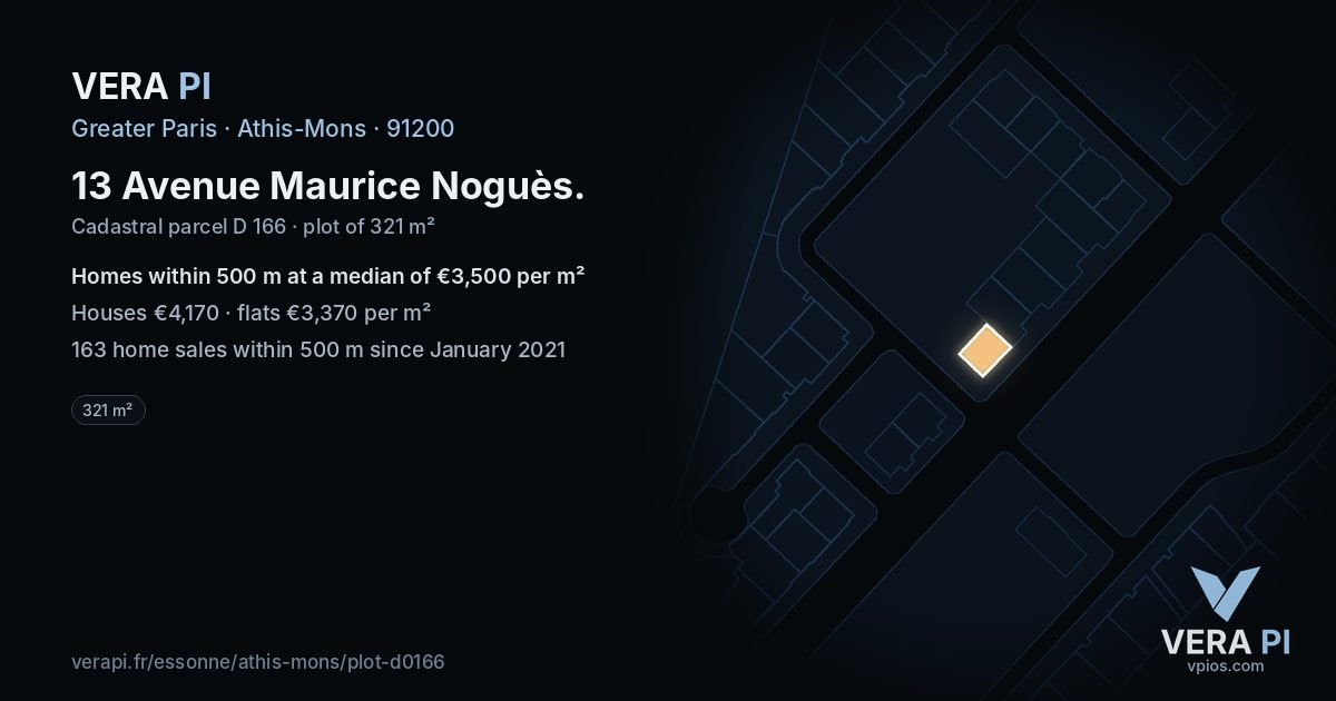 13 Avenue Maurice Noguès, Athis-Mons at night – the plot lit, the parcels around coloured by the prices near them