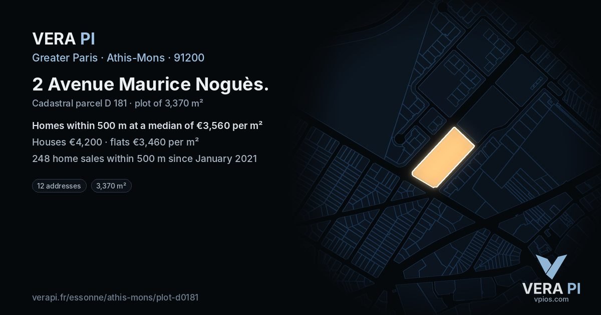 2 Avenue Maurice Noguès, Athis-Mons at night – the plot lit, the parcels around coloured by the prices near them