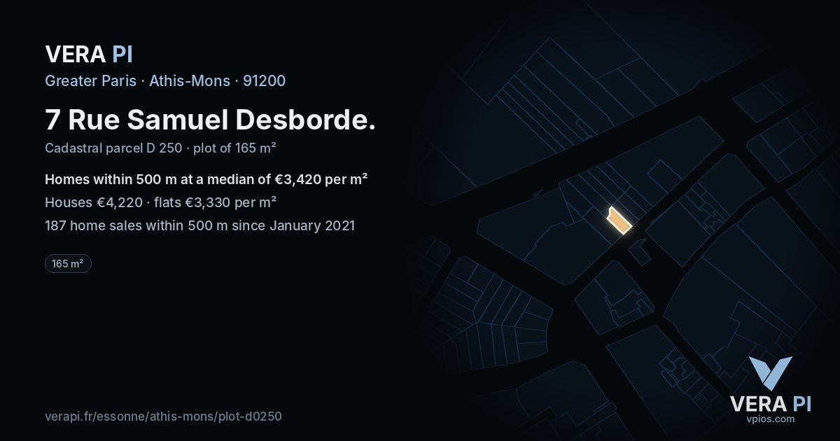 7 Rue Samuel Desborde, Athis-Mons at night – the plot lit, the parcels around coloured by the prices near them