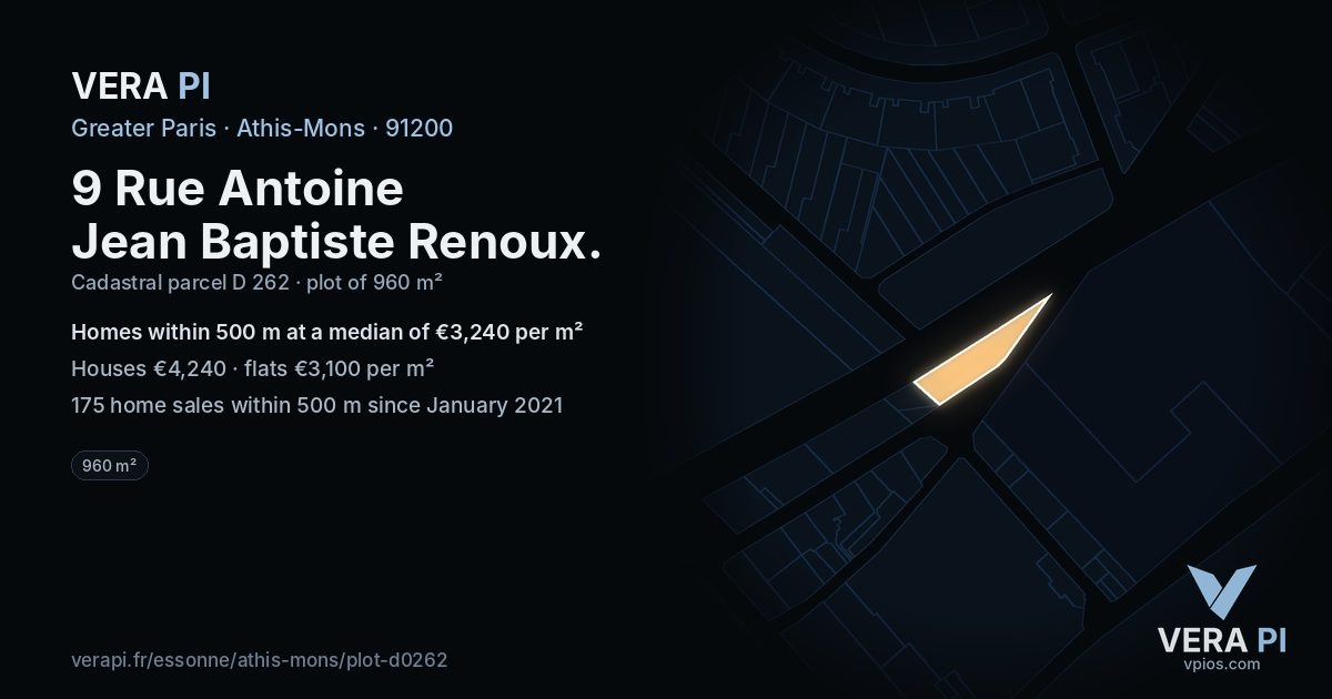9 Rue Antoine Jean Baptiste Renoux, Athis-Mons at night – the plot lit, the parcels around coloured by the prices near them
