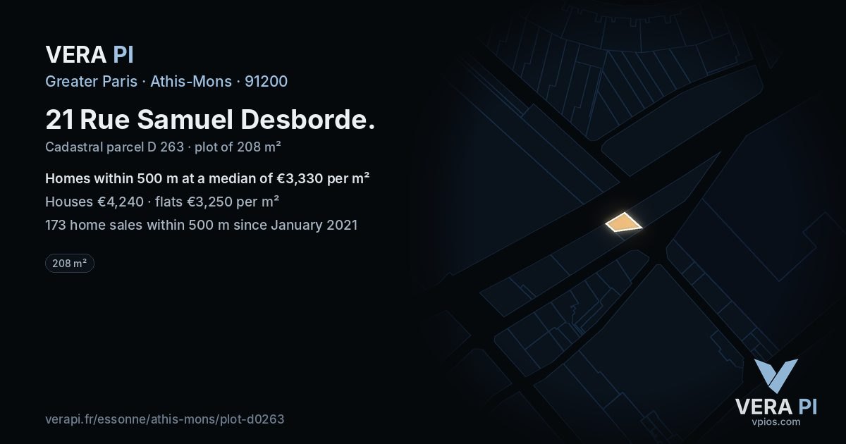 21 Rue Samuel Desborde, Athis-Mons at night – the plot lit, the parcels around coloured by the prices near them