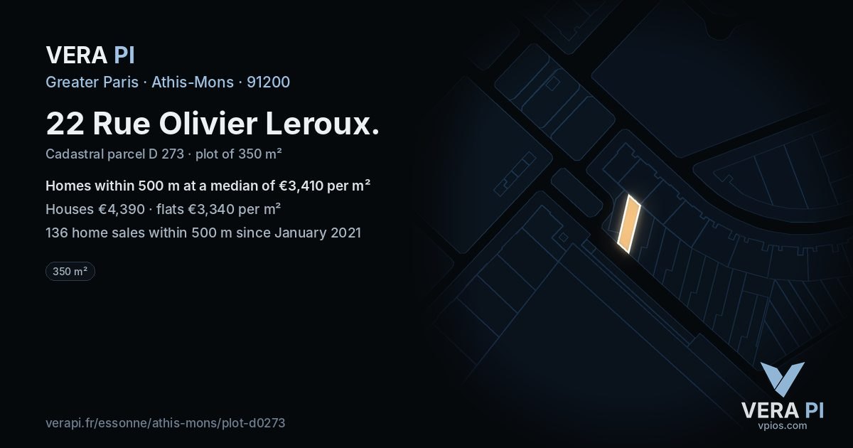 22 Rue Olivier Leroux, Athis-Mons at night – the plot lit, the parcels around coloured by the prices near them