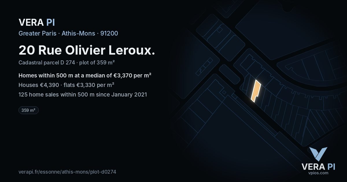 20 Rue Olivier Leroux, Athis-Mons at night – the plot lit, the parcels around coloured by the prices near them
