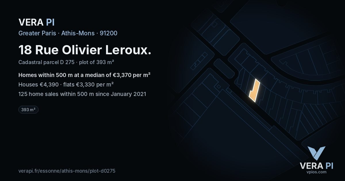 18 Rue Olivier Leroux, Athis-Mons at night – the plot lit, the parcels around coloured by the prices near them