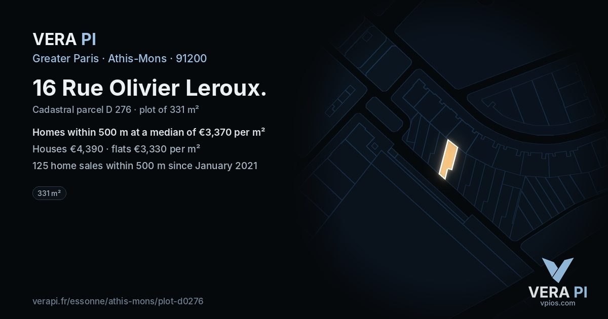 16 Rue Olivier Leroux, Athis-Mons at night – the plot lit, the parcels around coloured by the prices near them