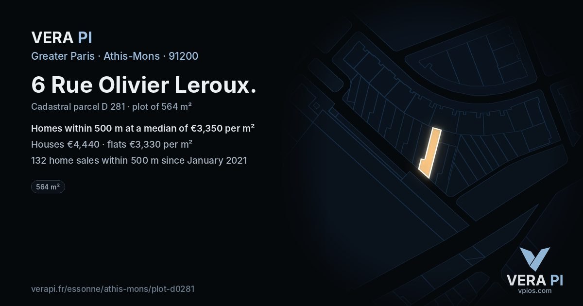6 Rue Olivier Leroux, Athis-Mons at night – the plot lit, the parcels around coloured by the prices near them