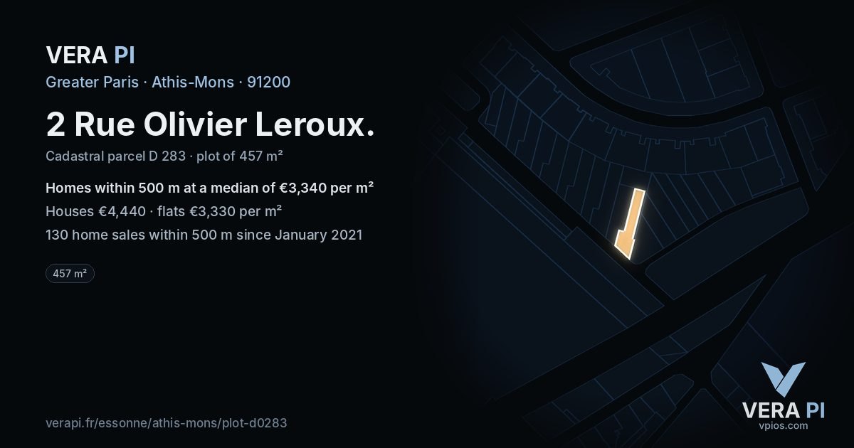 2 Rue Olivier Leroux, Athis-Mons at night – the plot lit, the parcels around coloured by the prices near them