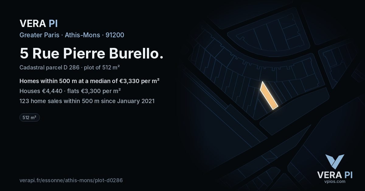 5 Rue Pierre Burello, Athis-Mons at night – the plot lit, the parcels around coloured by the prices near them