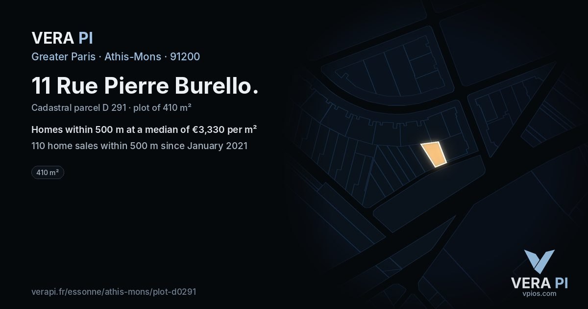 11 Rue Pierre Burello, Athis-Mons at night – the plot lit, the parcels around coloured by the prices near them