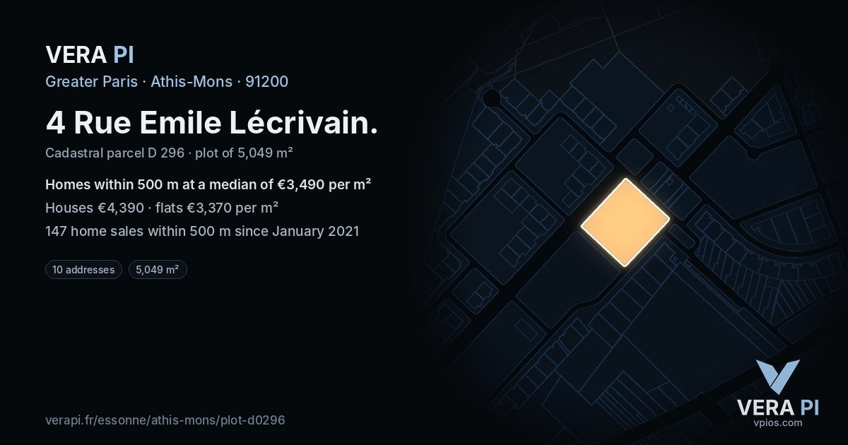 4 Rue Emile Lécrivain, Athis-Mons at night – the plot lit, the parcels around coloured by the prices near them