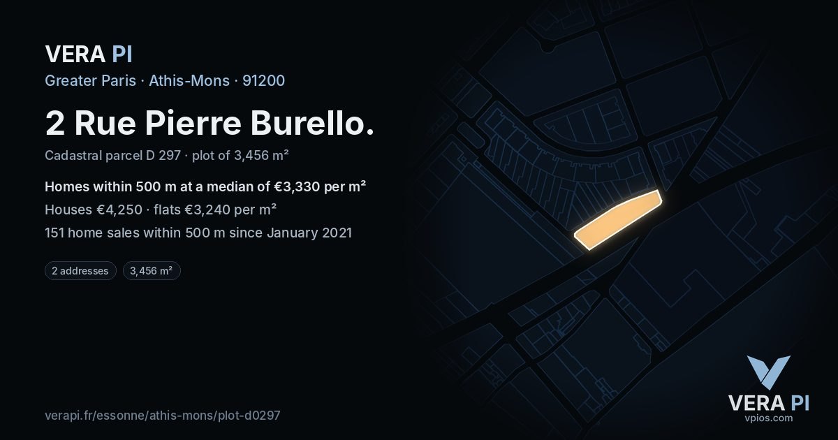 2 Rue Pierre Burello, Athis-Mons at night – the plot lit, the parcels around coloured by the prices near them