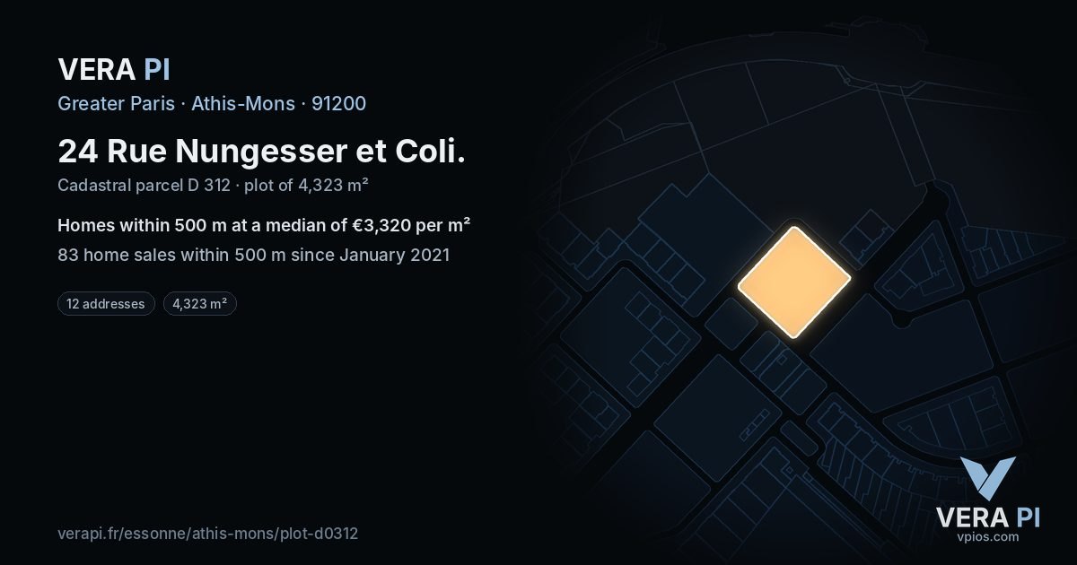 24 Rue Nungesser et Coli, Athis-Mons at night – the plot lit, the parcels around coloured by the prices near them