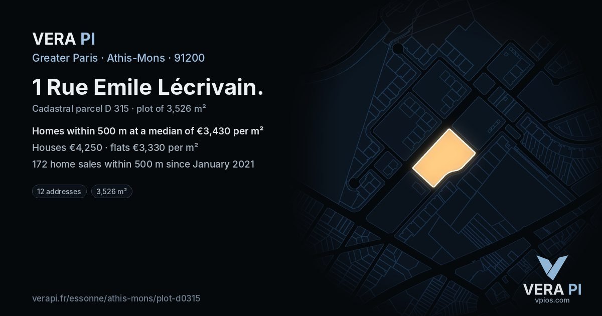 1 Rue Emile Lécrivain, Athis-Mons at night – the plot lit, the parcels around coloured by the prices near them