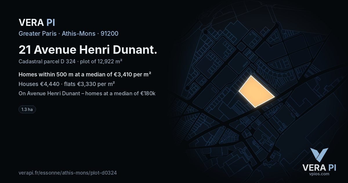 21 Avenue Henri Dunant, Athis-Mons at night – the plot lit, the parcels around coloured by the prices near them