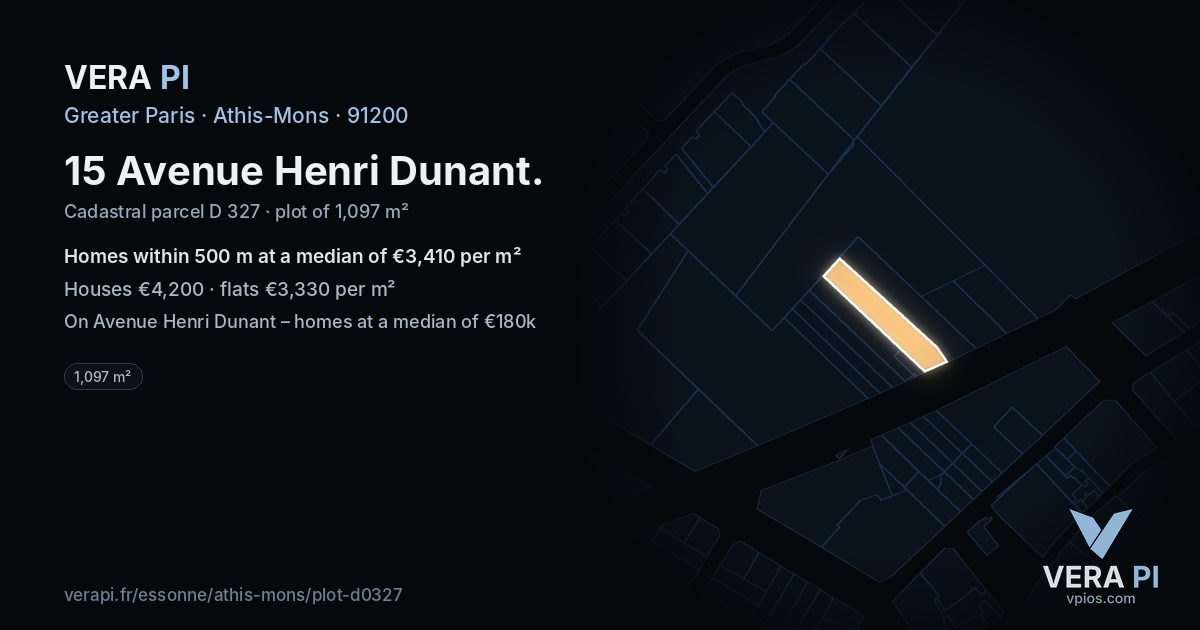 15 Avenue Henri Dunant, Athis-Mons at night – the plot lit, the parcels around coloured by the prices near them