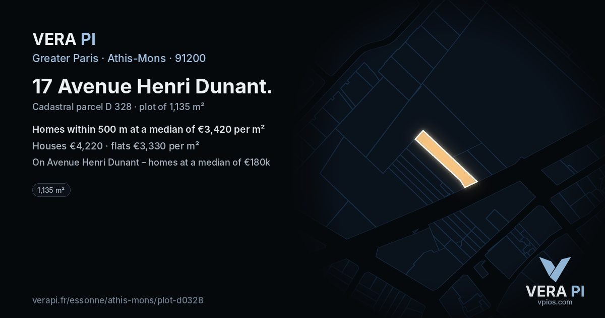 17 Avenue Henri Dunant, Athis-Mons at night – the plot lit, the parcels around coloured by the prices near them