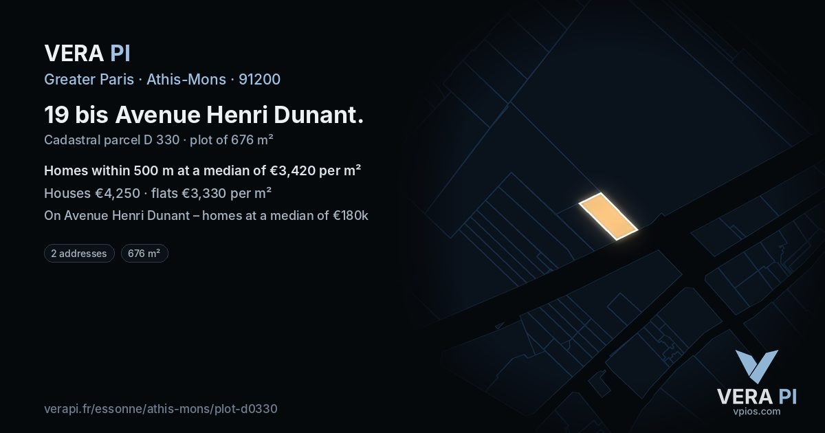 19 bis Avenue Henri Dunant, Athis-Mons at night – the plot lit, the parcels around coloured by the prices near them