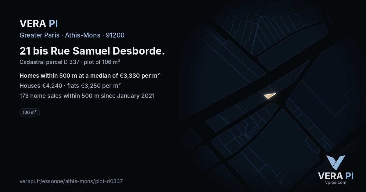 21 bis Rue Samuel Desborde, Athis-Mons at night – the plot lit, the parcels around coloured by the prices near them