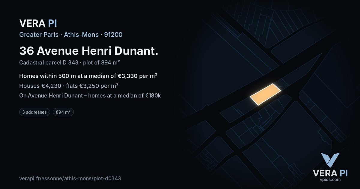 36 Avenue Henri Dunant, Athis-Mons at night – the plot lit, the parcels around coloured by the prices near them