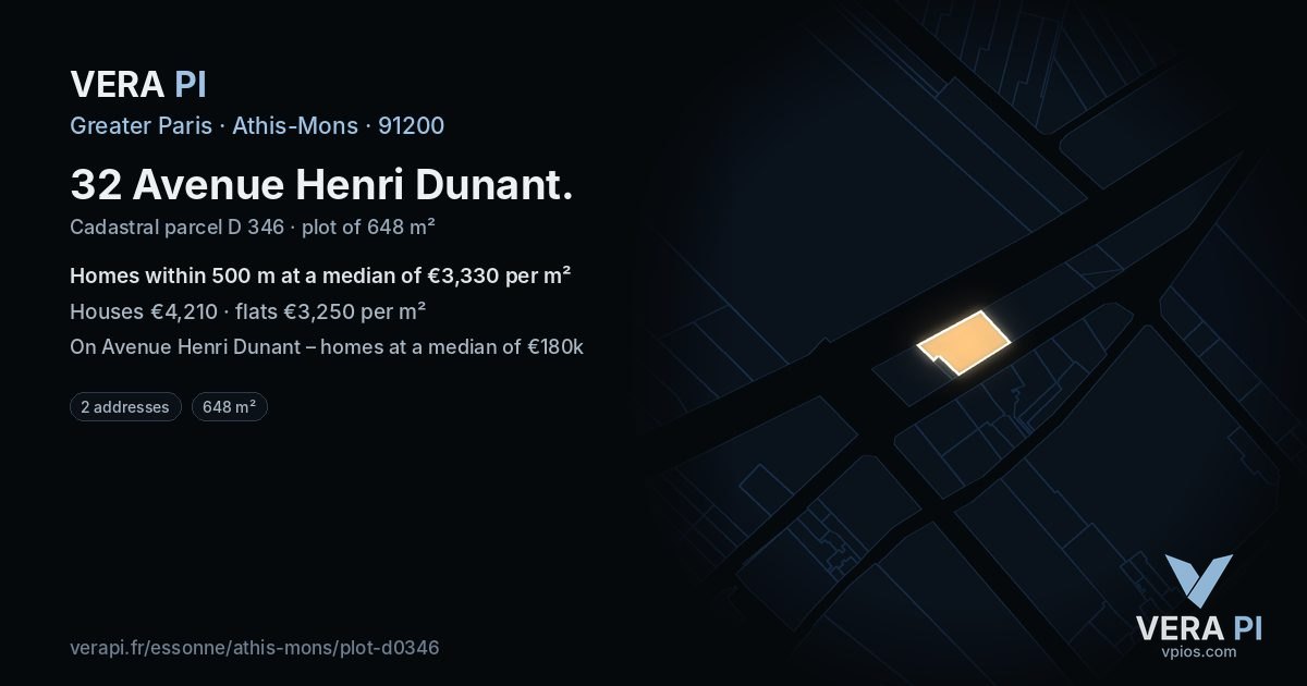 32 Avenue Henri Dunant, Athis-Mons at night – the plot lit, the parcels around coloured by the prices near them