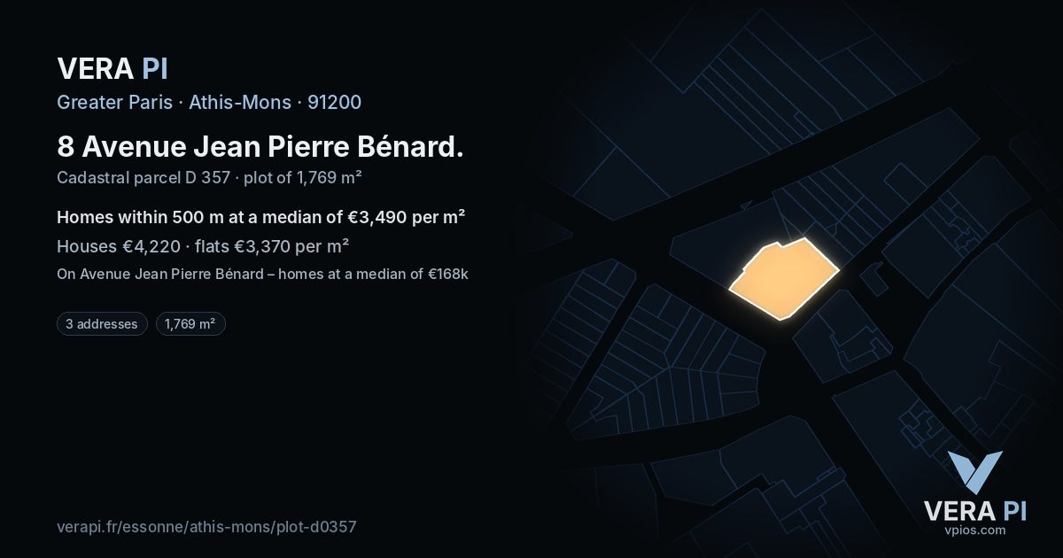 8 Avenue Jean Pierre Bénard, Athis-Mons at night – the plot lit, the parcels around coloured by the prices near them