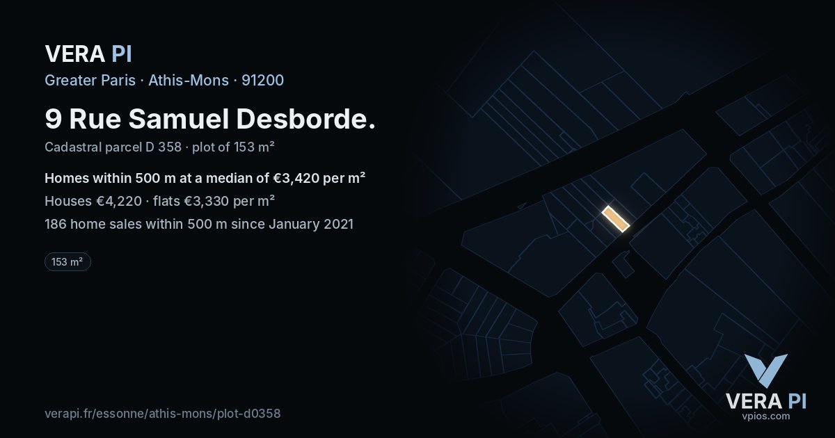 9 Rue Samuel Desborde, Athis-Mons at night – the plot lit, the parcels around coloured by the prices near them