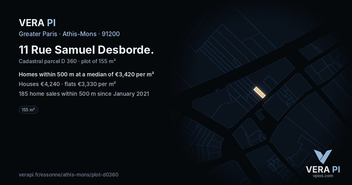 11 Rue Samuel Desborde, Athis-Mons at night – the plot lit, the parcels around coloured by the prices near them