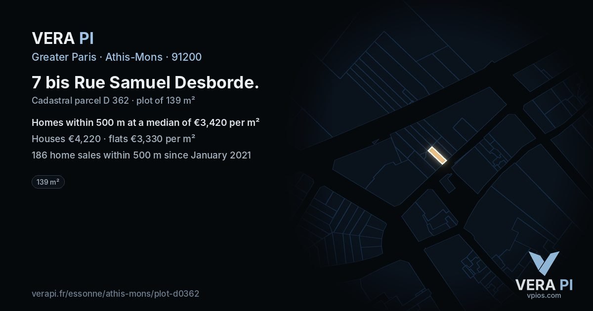 7 bis Rue Samuel Desborde, Athis-Mons at night – the plot lit, the parcels around coloured by the prices near them