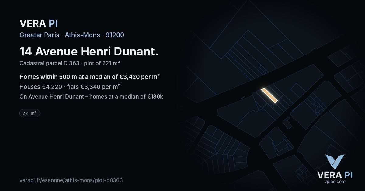 14 Avenue Henri Dunant, Athis-Mons at night – the plot lit, the parcels around coloured by the prices near them